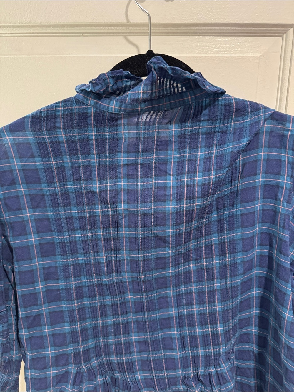 Trovata Blue Plaid Ruffle-Collar Button Front Blouse - Picture 6 of 9